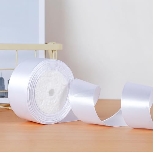 Dtmeng Satinband, 4 cm Breit, 22 Meter, Dekoband für Geschenke, Hochzeit und Taufe,Deko Band Geschenkverpackung,Satin Dekoband Präsent Geschenkband Breit Ribbon (Weiß) von Dtmeng