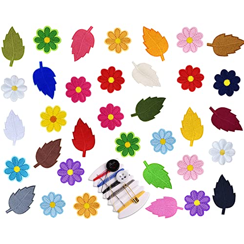 Dtoterul Bügelbild Blume Blatt 35 Stück Aufnäher Blumen Blatt Bestickte Reparatur Blumen Applikationen Patches Bügeln Blumen Blatt Applikation Flicken Aufbügeln Blumen Aufnäher für DIY Patche von Dtoterul