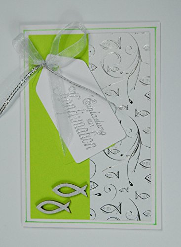 5 x Hochwertige Einladungskarten zur Konfirmation "Fische" - maigrün *Handmade*grün/hellgrün/maigrün von Dttra
