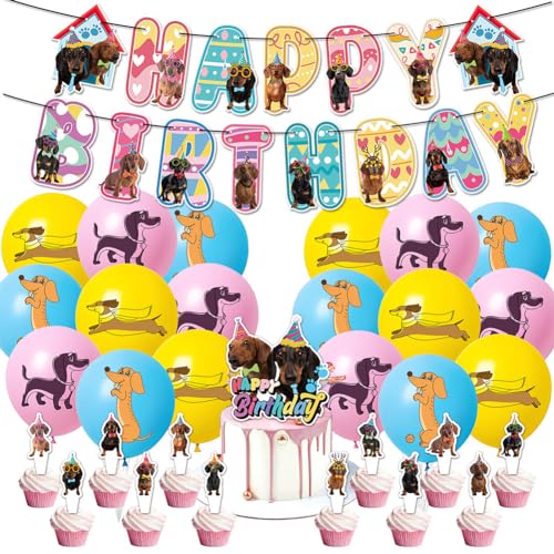 Hund Geburtstag Decorations - 32 Stück Dackel Party Dekorationen, Welpen Thema Cupcake Toppers, Ballon für Kinder Hund Geburtstag Decorations - 32 Stück Dackel Party Dekorationen, Welpen Thema Cupcake Toppers, Ballon für Kinder von Dttra
