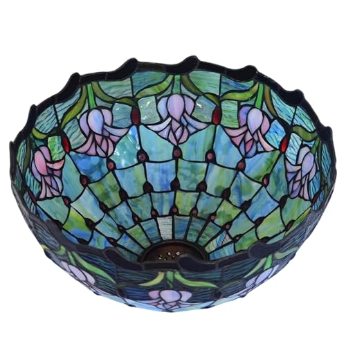 Dualbao Blau-Rosa-Lila Glasschirm als Ersatz mit Kappe, 16 Zoll Vintage Tiffany-Stil Grün Buntglas Tulpenlampenschirm für Tischlampe, Deckenleuchte, Stehlampe von Dualbao