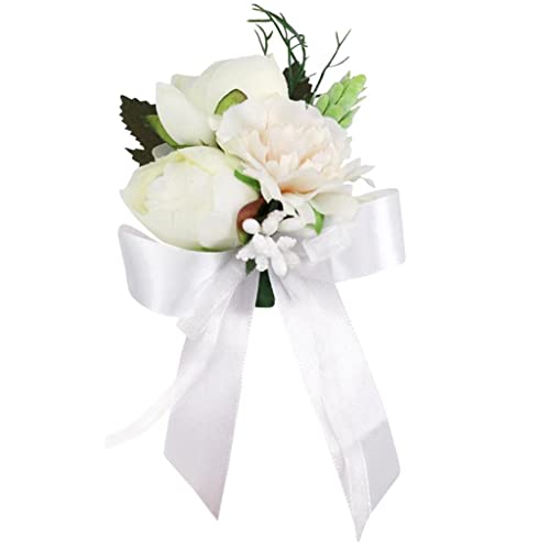 Dualoai Handgelenk Corsage Bridal Armband Hochzeit Prom Hand Blume, Weiß, 16x8x5cm Dualoai Handgelenk Corsage Bridal Armband Hochzeit Prom Hand Blume, Weiß, 16x8x5cm von Dualoai