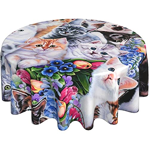 Party Tischdecken Süße Katzen Wachstischdecke Rund Wachstuchtischdecke Pflegeleicht Tischdecke Für Camping 152Cm von DuanJiaQiDeXiaoDian