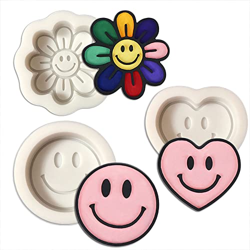 Duawenki Silikonform für die Herstellung von Seife, Aromaperlen, Auto-Lachen, Sonnenblumengesicht, 3 Stück / Set von Duawenki