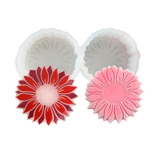 Duawenki Silikonform in Sonnenblumenform mit 2 Mulden, für Seife, Aromaperlen, Auto, Fresh, Anhänger, Kerze, Harz, Zement, Gips, dekorative Ornamente (11 x 5,5 x 2,7 cm) von Duawenki