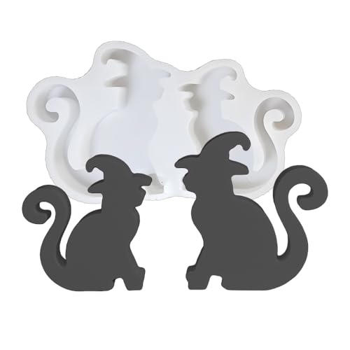Duawenki Silikonform mit zwei Katzen in Zaubererhütform, für die Herstellung von Seife, Aromaperlen, Autofrische, Anhänger, Kerzen, Harz, Zement, Gips, dekorative Ornamente (18,7 x 11 x 2,2 cm) von Duawenki