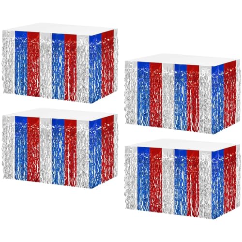 Dubbulon Folie -Randtischrock, Tischrandrock | Folien -Lastkarbefrier Banner 4 Stücke | 29x108 -Zoll -Rechteck -Bühnen Hintergrund, Schreibtischvorhänge für Babypartys, Halloween, Disco -Partys von Dubbulon