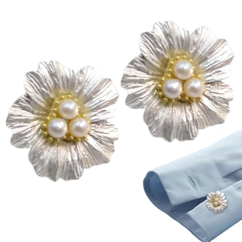 Dubbulon Perlmutt Blumen Knopfhülsen Für Damenblusen,2 Teile Knopfdeckenset | Blumenförmige Perl Manschettenknopf Verzierung für Oberhemden Damen Herren - Damen Blusenkleid Accessoires von Dubbulon
