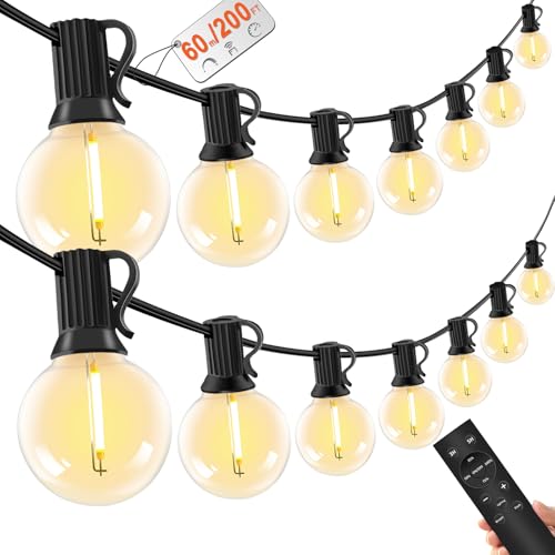 Lichterkette Außen mit Fernbedienung 60M /200FT LED Lichterkette Dimmbar 78+2 G40 Glühbirnen, 4 Modus und Timmer Funktion, Wasserdicht für Outdoor Garten Balkon Terrasse Party Camping Hochzeit von Dubistda