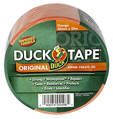 Duck Tape Original Orange, 50mm x 25m Verbesserte Formel, hochfestes, wasserdichtes Gaffer- und Kanal-Klebeband, Reparaturband von Duck
