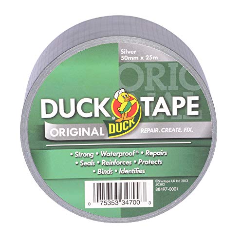 Duck Tape Original Silber 50 mm x 25 m Das Original hochfeste wasserdichte Gaffer- und Kanal-Klebeband für Reparaturarbeiten von Duck