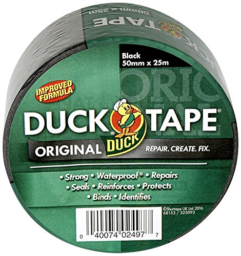 Duck Tape Original schwarzes Klebeband, verbesserte Formel, hohe Festigkeit, wasserdicht, Gaffer- und Dukt-Klebeband, Reparaturband, 50 mm x 25 m von Duck