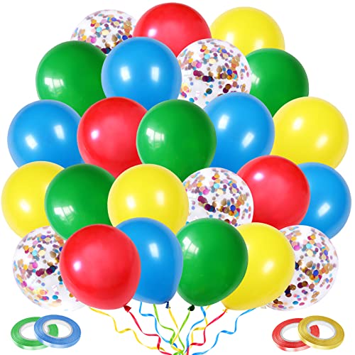 Luftballons Bunt, 60 Stück Ballons Set Grün Blau Rot, Konfetti Bunt Helium Luftballoons für Kinder Karneval Superheld Mario Thema Geburtstag Babyparty Party Dekoration, 12 Zoll von Dudu Cream