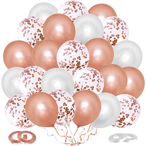Dudu Cream 60pcs Luftballons Set, 12 Zoll Rosegold Weiß Luftballons mit Rosegold Konfetti Helium Ballons für Hochzeitsdeko Geburtstag Dusche Babyparty Party Dekoration von Dudu Cream