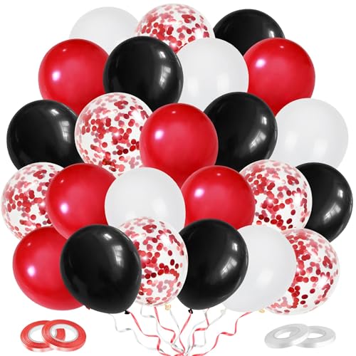 Luftballons Rot Weiß Schwarz Set, 60 Stück Luftballons Rot Konfetti, Hochzeit Hochzeitsballons, Helium Balloons für Geburtstag Valentinstag Hochzeit Verlobung Abschluss Deko, 12 Zoll von Dudu Cream