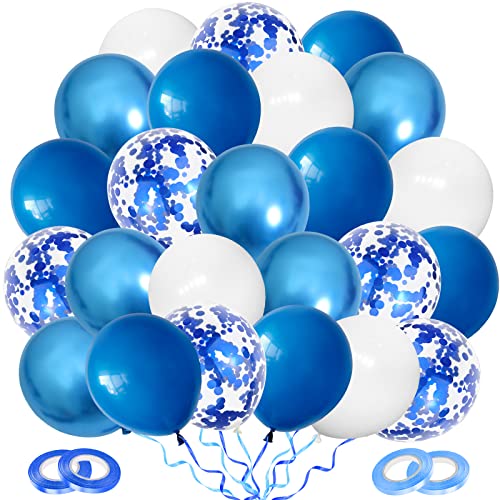 Blaues Luftballon Set, 60 Stück 12 Zoll Metallic Chrom Blau Weiß Konfetti Ballons Dunkelblau Helium Latex Luftballons mit Band für Geburtstag Hochzeit Kinder Baby Shower Party Dekorationen von Dudu Cream