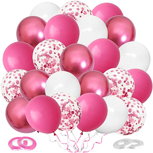 Rosa Weiß Luftballons, 60 Stück Metallic Pink Luftballon Pink Weiss Helium Ballons & Konfetti Ballons, 12 Zoll Pink Partyballon Deko für Mädchen Frau Hochzeit Geburtstag Babyparty Dekorationen von Dudu Cream