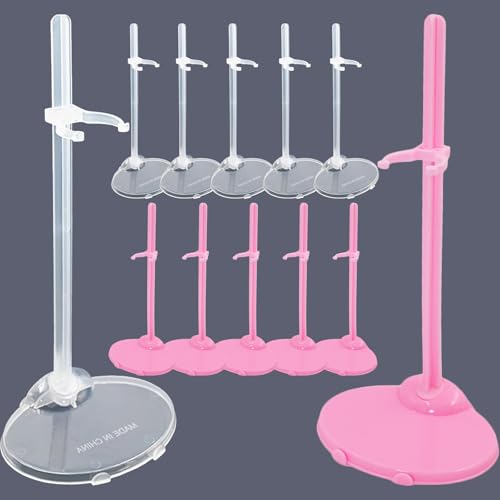 DueHoppee Puppenständer-Set, 12 Stück verstellbare Halterungen, 6 transparente und 6 rosa, leichte Ausstellungsständer für 22,9 cm - 30,5 cm große Puppen von DueHoppee