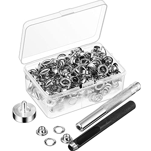 Duendhd 100-teiliges Metall-Set, 7 mm, Ösenringe, Set mit Befestigungsstanzstange für DIY-Zubehör, Lederhandwerk, Kleidung, Reparatur von Duendhd