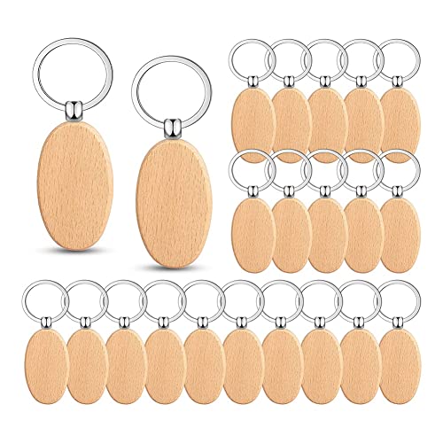 Duendhd 50 Stück Holzgravur-Rohlinge aus unlackiertem Schlüssel Geschenk (oval) von Duendhd