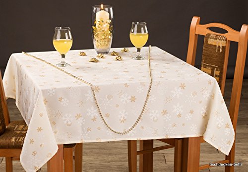 Duftfeeling Tischdecke mit Fleckschutz Schneeflocken Creme 130 x 160 cm von Duftfeeling