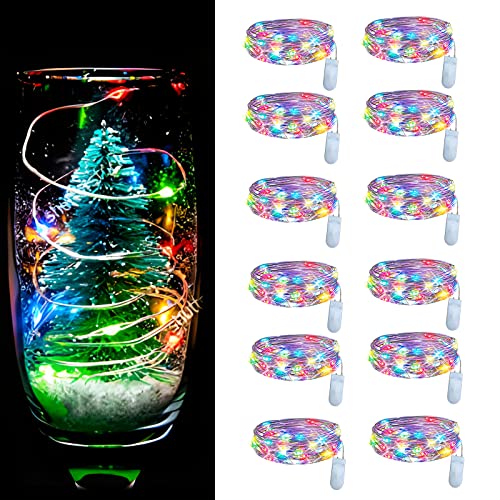 Dufuso 12 x 20er LED Lichterkette Batterie bunt weihnachtsbeleuchtung, Mini led lichterkette mit batterie CR2032, 2M Kupfer Drahtlichterkette Wasserdichte-Bunte-zum Party Hochzeit Ostern Garten von Dufuso