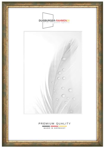 Massiv Holz Bilderrahmen 21 x 29,7 cm DIN A4 in Grün Gold | inkl. bruchsicherer Anti-Reflex Kunstglasscheibe | Rahmen für Poster | Puzzle | Foto collage DR067 Massiv Holz Bilderrahmen 21 x 29,7 cm DIN A4 in Grün Gold | inkl. bruchsicherer Anti-Reflex Kunstglasscheibe | Rahmen für Poster | Puzzle | Foto collage DR067 von Duisburger-Rahmen24