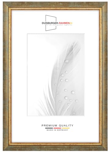 Massiv Holz Bilderrahmen Vintage Retro 20 x 60 cm in Türkis-Gold | inkl. bruchsicherer Anti-Reflex Kunstglasscheibe | Rahmen für Poster | Puzzle | Foto collage DR060 von Duisburger-Rahmen24
