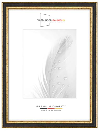 Massiv Holz Bilderrahmen Vintage Retro 59,4 x 84,1 cm DIN A1 in Schwarz-Gold Barock | inkl. bruchsicherer Anti-Reflex Kunstglasscheibe | Rahmen für Poster | Puzzle | Foto collage DR107 von Duisburger-Rahmen24
