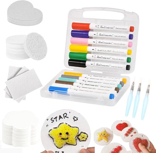 Dujuanus Magic Puffy Paint, Magic Foam Texture Painting, 3D Drawing Canvas Sponge, DIY Foam Texture Blank Painting Paper Set with 12 Markers and Foaming Pen (1 Set) von Dujuanus