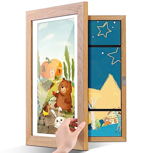 Dulov Bilderrahmen Kinderzeichnungen A3 Holz Set - 34X46cm Photo Frame for Wall, Kinder Kunst Bilderrahmen Befüllbar, Rahmen für Kinderbilder, 1 Stück Kunstfotorahmen Aufklappbar mit Frontöffnung von Dulov