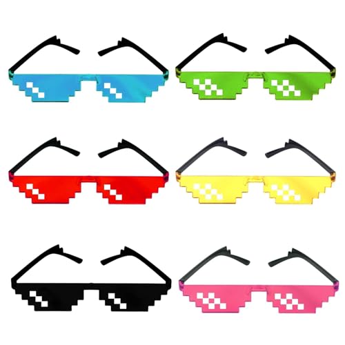Duluok 6 Pack Pixel Mosaik Brille Bunt Pixel Mosaik Brille Paare Pixel Sonnenbrille Spielzeug Mosaik Sunglasses für Halloween Partyurlaub Dekoration Unisex Brille Männer Frauen Kinder Foto Requisiten von Duluok