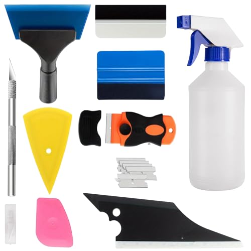 19 Stück Rakel für Folie, Werkzeugset zum Einwickeln des Autos, Filzrakel,Cutter, Klingenmesser, Werkzeugset zum Scrollen mit großer Reichweite zum Tönen von Fenstern，Folierungs Werkzeug Kit von Dulynva