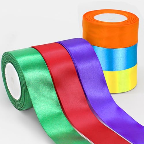 Dulynva 6 Farben Satinband 50mm Breit x 22m Seidenbänder Bunt Geschenkband Schleifenband Große Stoffband Dekoband für Geschenkverpackungen Hochzeit Basteln DIY Nähen Geburtstag Stuhl Party von Dulynva