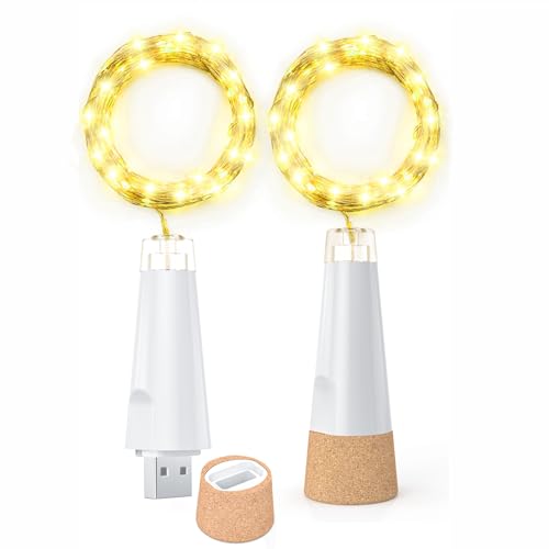 Dumcuw Flaschenlichter, 20 LED Lichterkette Batteriebetrieben USB Wiederaufladbar 2024 Upgraded Flaschenlicht mit Korken für Weihnachtsdekorationen von Dumcuw