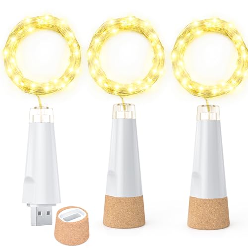 Dumcuw Flaschenlichter, 20 LED Lichterketten Batteriebetrieben USB Wiederaufladbar 2024 Flaschenlichter mit Kork für Weihnachtsdekorationen, Licht 12-14h pro Ladung (4 Pack/Warmweiß) von Dumcuw