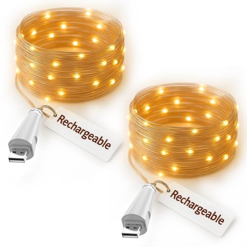 Dumcuw USB-Lichterkette, batteriebetrieben, 2,1 m, 20 LEDs, wiederaufladbar, funkelnde Lichterkette für den Innenbereich, für Schlafzimmer, Einmachgläser, Hochzeit, Tischdekoration von Dumcuw