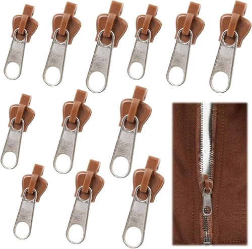 12 Stück Reißverschluss Schieber Ersatz, Reißverschluss Reparaturset Abnehmbare,ersatz reissverschluss zipper,Abnehmbare Zipper Pull Fixer für Mäntel, Koffer und Rucksäcke, Braun von Dumhuts