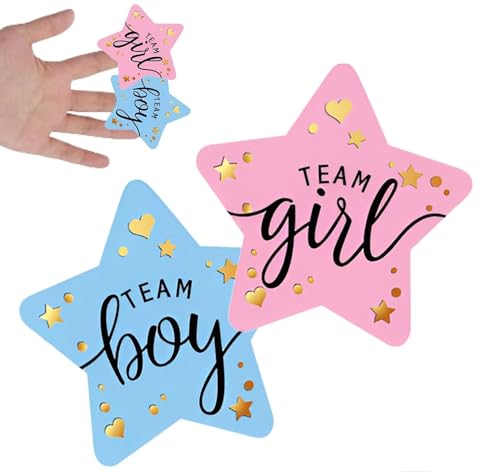 96 Stück Gender-Enthüllungsaufkleber für Babyparty und Geburt – festliche Dekoration und Foto-Requisiten – Team Jungen oder Mädchen (Stern) von Dumhuts