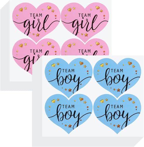 Gender Enthüllung Aufkleber – Set mit 96 Aufklebern für Baby Shower und Geburtsankündigung, Dekoration und Fotoaccessoires, Team Junge oder Mädchen von Dumhuts