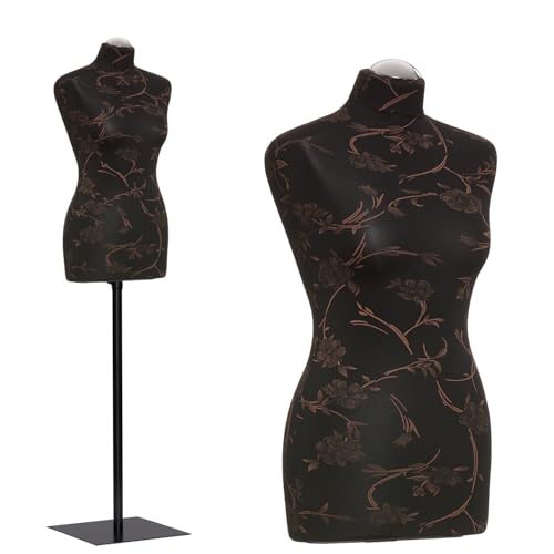 DummyDoll Schneiderpuppe weiblich Größe 44/46, Überzug schwarz braune Blumen, Fuß Metallplatte schwarz + Kappe DummyDoll Schneiderpuppe weiblich Größe 44/46, Überzug schwarz braune Blumen, Fuß Metallplatte schwarz + Kappe von DummyDoll