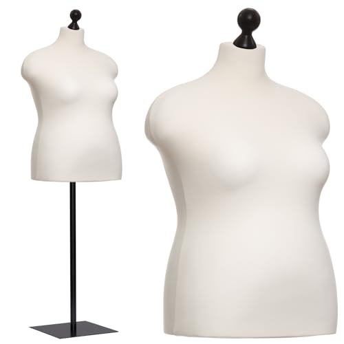 DummyDoll Schneiderpuppe weiblich Größe 50/52, Überzug Creme/Ecru, Fuß Metallplatte + Knauf schwarz von DummyDoll