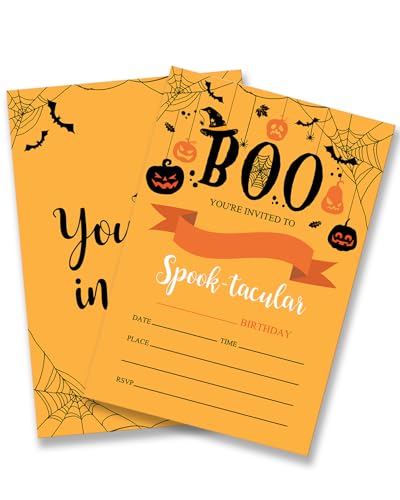 Dumyum Halloween-Geburtstagseinladungen mit Umschlägen, 20 gruselige Halloween-Geburtstagsparty-Einladungen für Kinder oder Erwachsene, doppelseitig von Dumyum