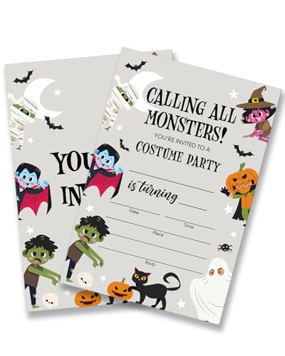 Dumyum Halloween-Kostüm-Geburtstagseinladungen, 20 gruselige Halloween-Kostüm-Party-Einladungen mit Umschlägen für Kinder, doppelseitig Dumyum Halloween-Kostüm-Geburtstagseinladungen, 20 gruselige Halloween-Kostüm-Party-Einladungen mit Umschlägen für Kinder, doppelseitig von Dumyum