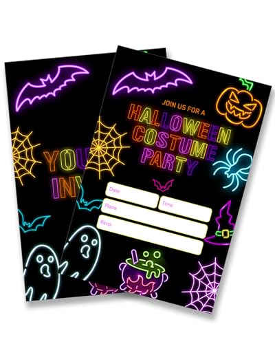 Dumyum Neon Halloween Kostüm Party Einladungen, 20 gruselige Kostümeinladungen mit Umschlägen für Kinder, doppelseitig Dumyum Neon Halloween Kostüm Party Einladungen, 20 gruselige Kostümeinladungen mit Umschlägen für Kinder, doppelseitig von Dumyum
