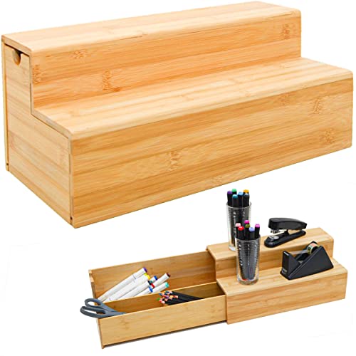 DuneDesign Bambus Organizer mit Schublade - 36x17x16 Schubladenbox Holz - Schreibtischorganizer Box von DuneDesign