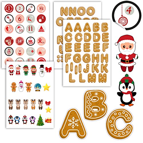 DuneDesign ÜBER 100 STICKER Adventskalender Zahlen - Buchstaben für Namen - Wichtel Aufkleber Zahlenaufkleber Adventskalender zum Befüllen Zahlensticker 1-24 DIY Deko für Adventskalender Bastelset von DuneDesign