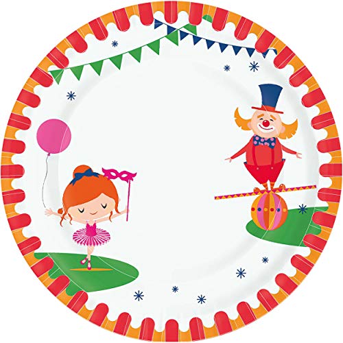 Paper+Design 192235 - Pappteller Carnival Fun, Durchmesser 22 cm, 10 Stück, beschichtet, Zirkus, Einwegteller, Papierteller, Partygeschirr, Kindergeburtstag, Gartenparty, Servierteller von Duni