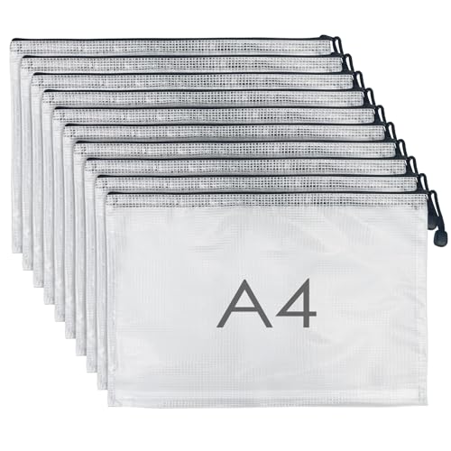 Dunkwckore Dokumententasche A4, 10 Stück Zip Beutel, Transparente Wasserdichte Document Case, Mesh Plastic Zip Bag für Datei, Papier, Dokumente, Kosmetika, Hausaufgaben, Quittungen und Reisezubehör Dunkwckore Dokumententasche A4, 10 Stück Zip Beutel, Transparente Wasserdichte Document Case, Mesh Plastic Zip Bag für Datei, Papier, Dokumente, Kosmetika, Hausaufgaben, Quittungen und Reisezubehör von Dunkwckore