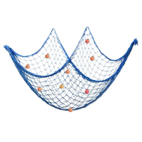 Dunkwckore Fischernetz Deko, 100 × 200cm Maritime Dekoration, mit Muscheln Deko Groß Baumwolle Fischnetz, Kinderzimmer Fischerei Dekorative Mediterranen, Wohnzimmer Wandbehänge Wanddekoration (Blau) von Dunkwckore